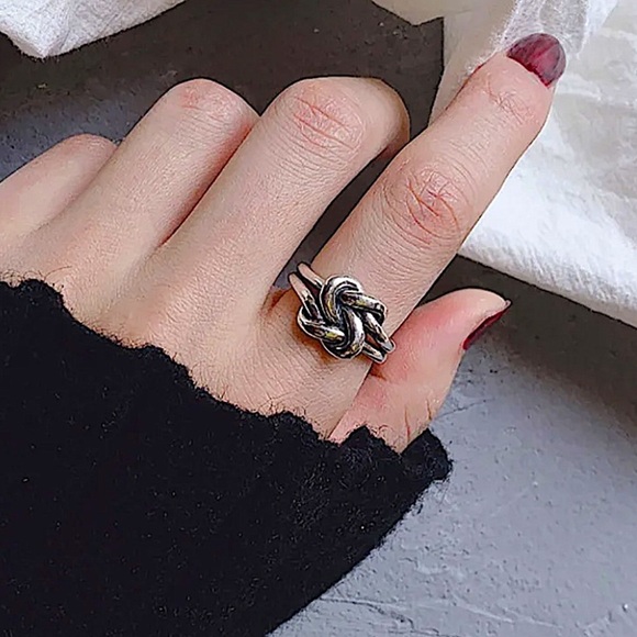 Sterling Silver Knot Tie Adjustable Cuff Minimalist Ring - Picture 4 of 4